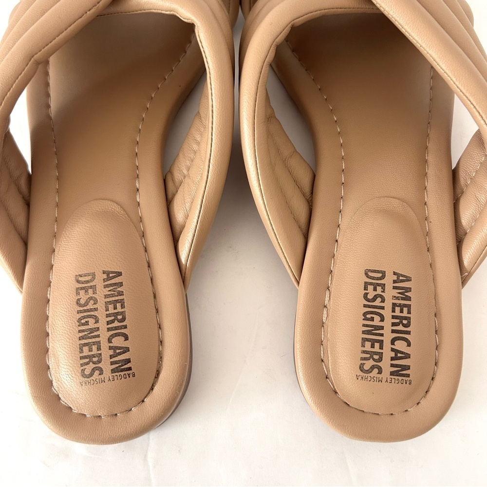 Leather Puffy Slide Strappy Sandal Shoe Spring Break Vacation Resort Tan Size 8 - Picture 3 of 9